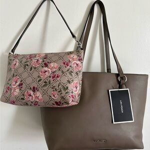 NWT Nine West Taupe Tote with Pink Floral Pouch